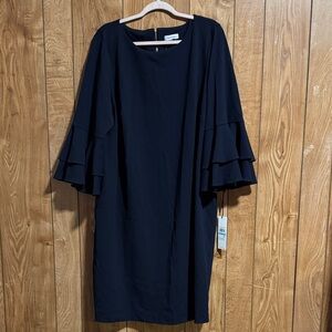 Calvin Klein Navy Long Sleeve Dress with Ruffle Sleeves